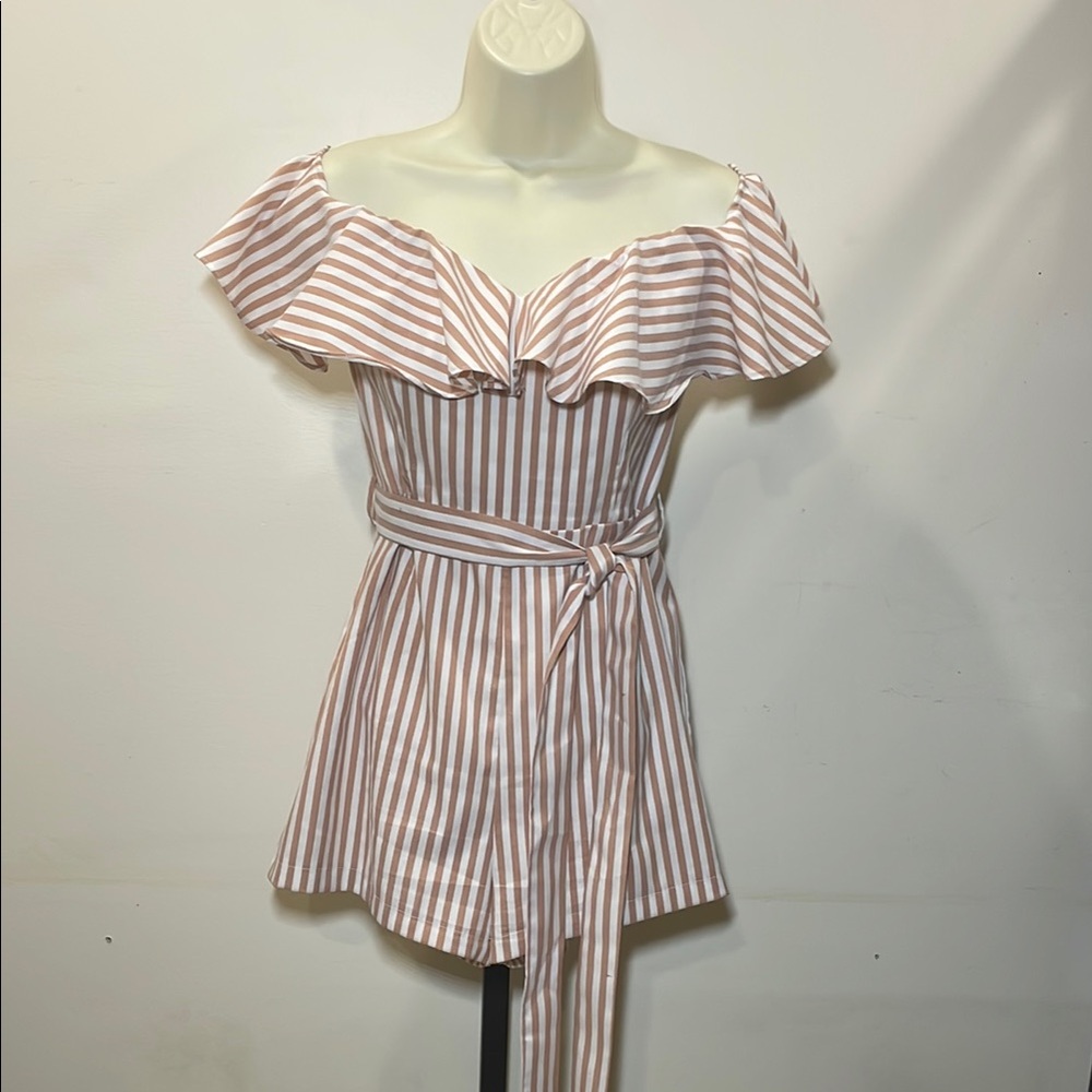 Elegant Kaylee Kollection Off-Shoulder Striped Romper